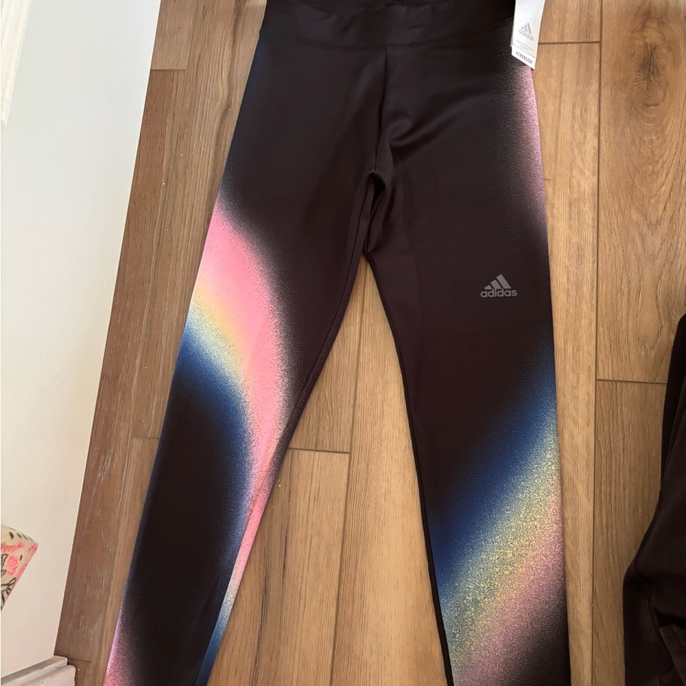 Adidas Kids Black Leggings with Rainbow Gradient